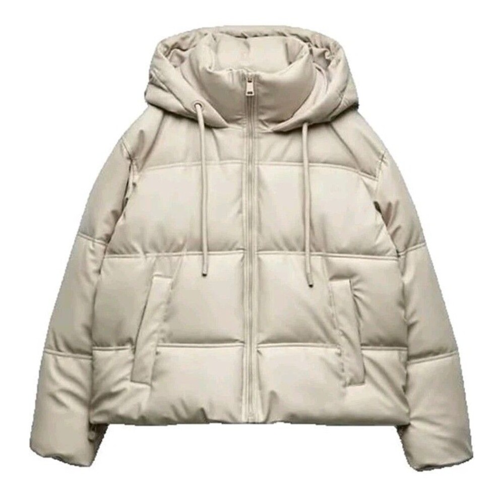 Puffy Winter Jacket Hoodie Girls white full zipper front pockets
